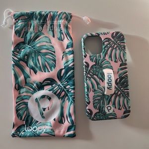 Loopy iPhone 12 mini case Pink and Green Monstera Summer cute phone case💖🪴✨